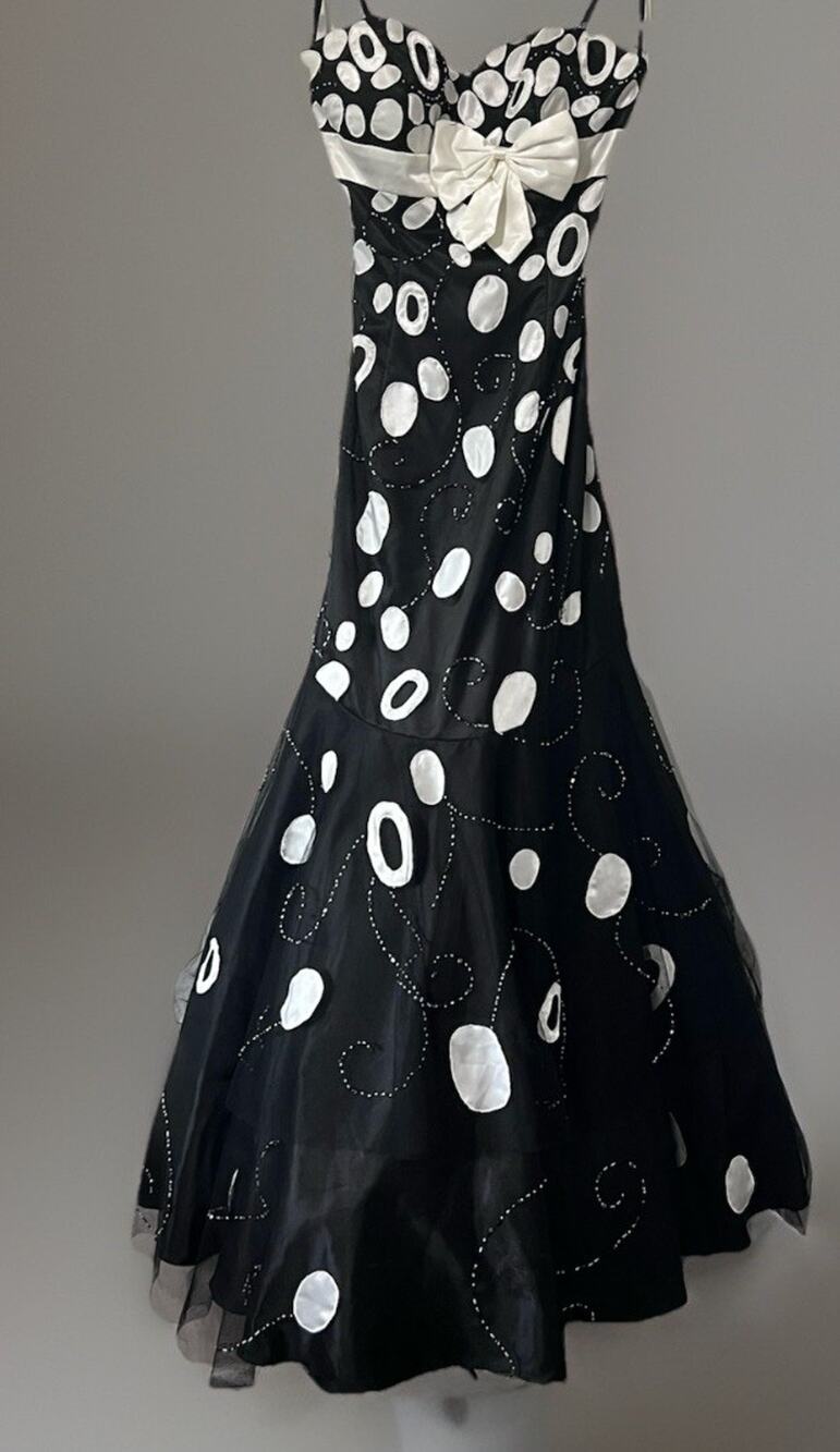 Night Moves Prom Collection Dress Black White Hand Beaded Strapless Tiered READ